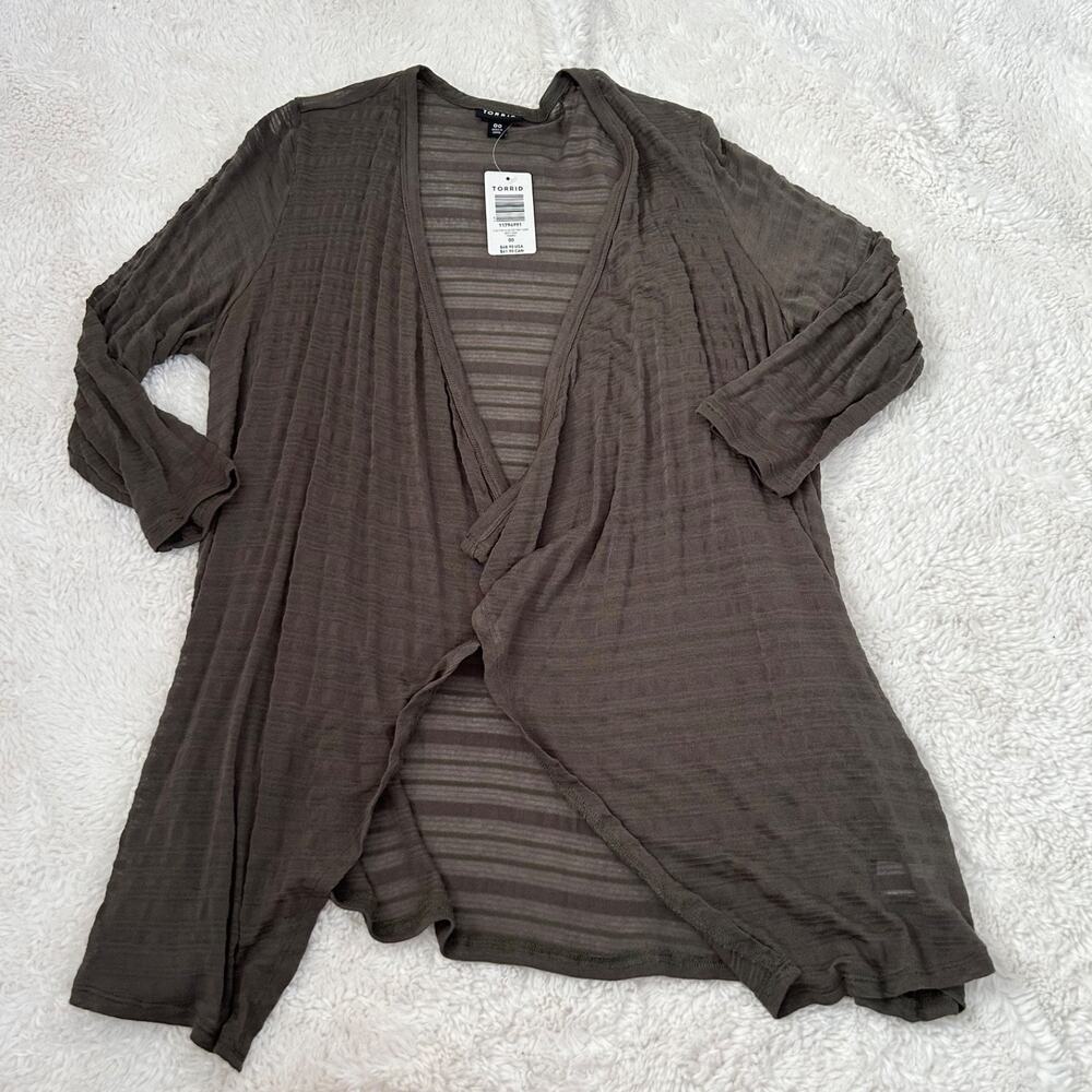 NWT Womens Plus Size Torrid Slub Drape Front Cardigan Dark Brown Size 00 - Picture 2 of 6